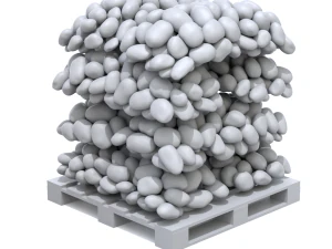 Ziemniaki w czerwonych workach jutowych na palecie Model 3D