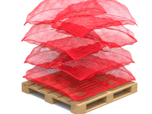 Ziemniaki w czerwonych workach jutowych na palecie Model 3D