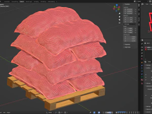 Ziemniaki w czerwonych workach jutowych na palecie Model 3D