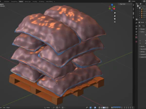 Ziemniaki w czerwonych workach jutowych na palecie Model 3D