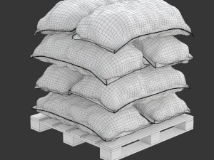 Ziemniaki w czerwonych workach jutowych na palecie Model 3D