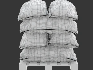 Ziemniaki w czerwonych workach jutowych na palecie Model 3D