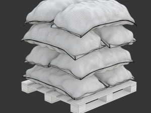 Ziemniaki w czerwonych workach jutowych na palecie Model 3D