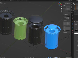 Park Trash Can Set 3D Model