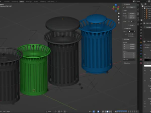 Park Trash Can Set 3D Model