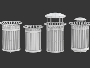Park Trash Can Set 3D Model