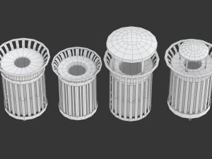 Park Trash Can Set 3D Model
