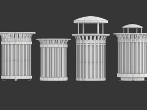 Park Trash Can Set 3D Model