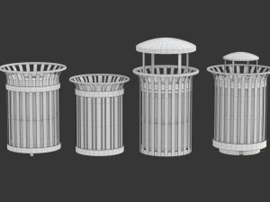 Park Trash Can Set 3D Model