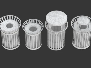 Park Trash Can Set 3D Model