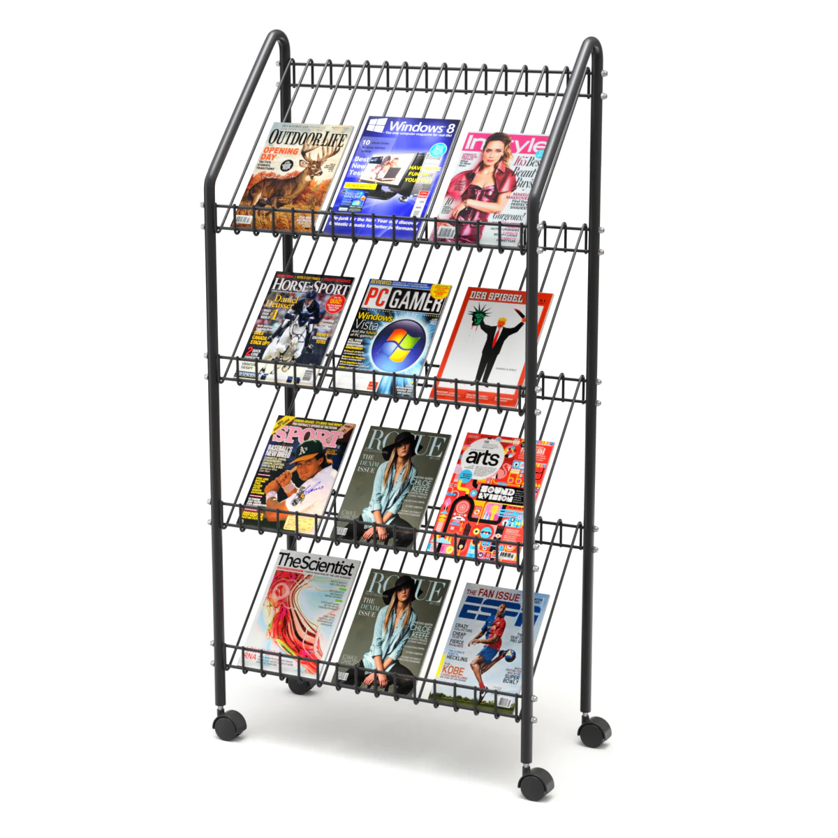 Magazine Rack with Wheels - Model 02 3D Model .c4d .max .obj .3ds .fbx .stl .blend