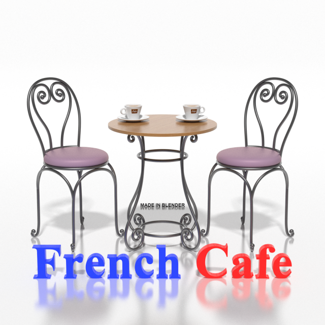 French Sidewalk Cafe Table with Chairs 3Dモデル .c4d .max .obj .3ds .fbx .stl .blend 