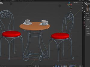 French Sidewalk Cafe Table with Chairs 3Dモデル