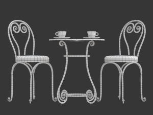 French Sidewalk Cafe Table with Chairs 3Dモデル