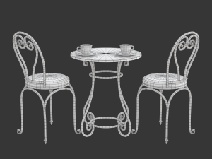French Sidewalk Cafe Table with Chairs 3Dモデル