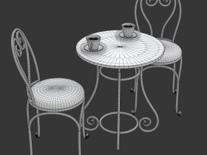 French Sidewalk Cafe Table with Chairs 3Dモデル