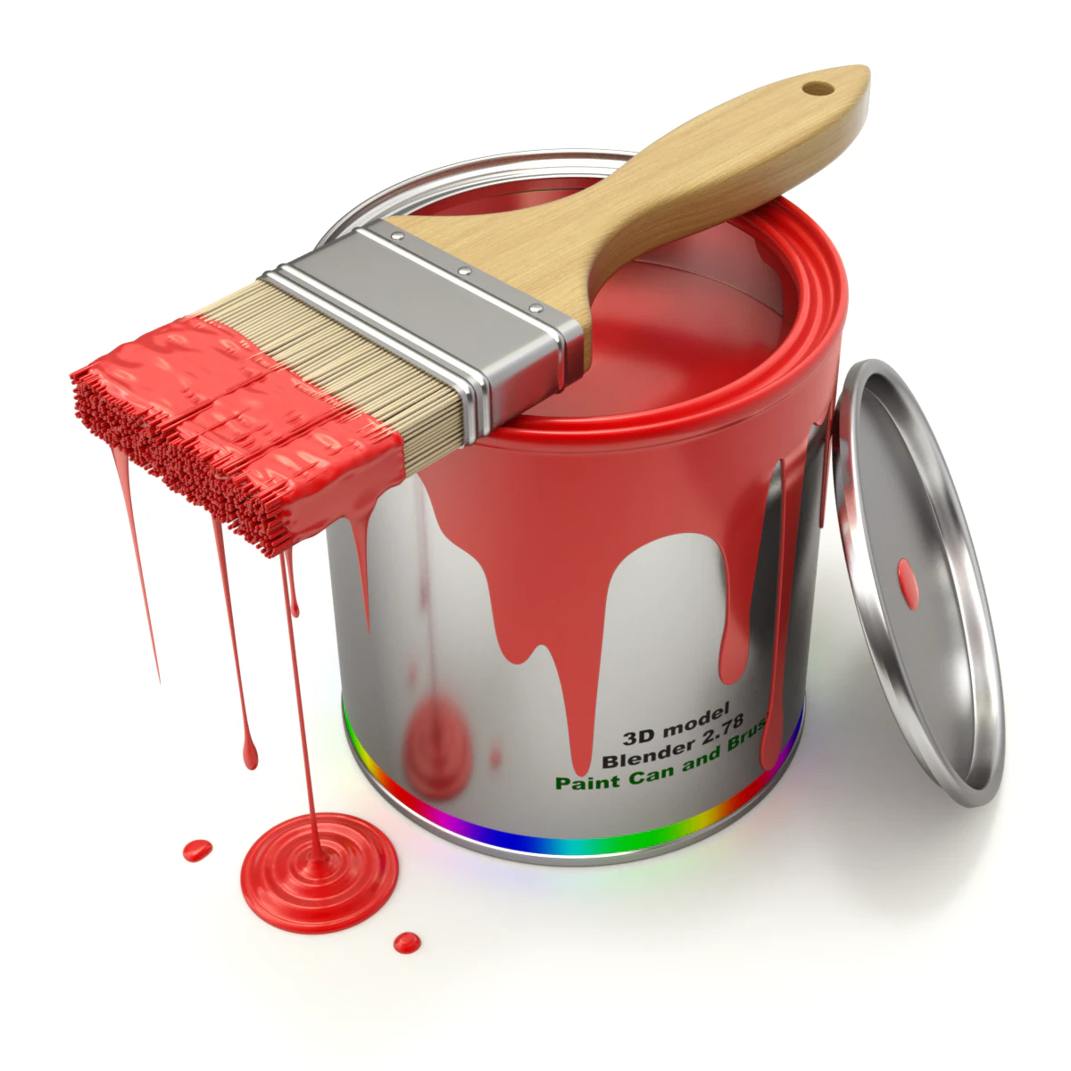 Paint Can and Brush 3D Model .c4d .max .obj .3ds .fbx .stl .blend 