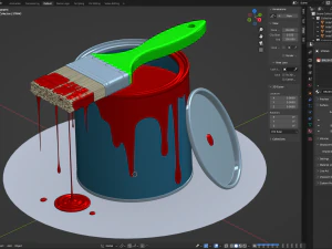 Paint Can and Brush 3D Model