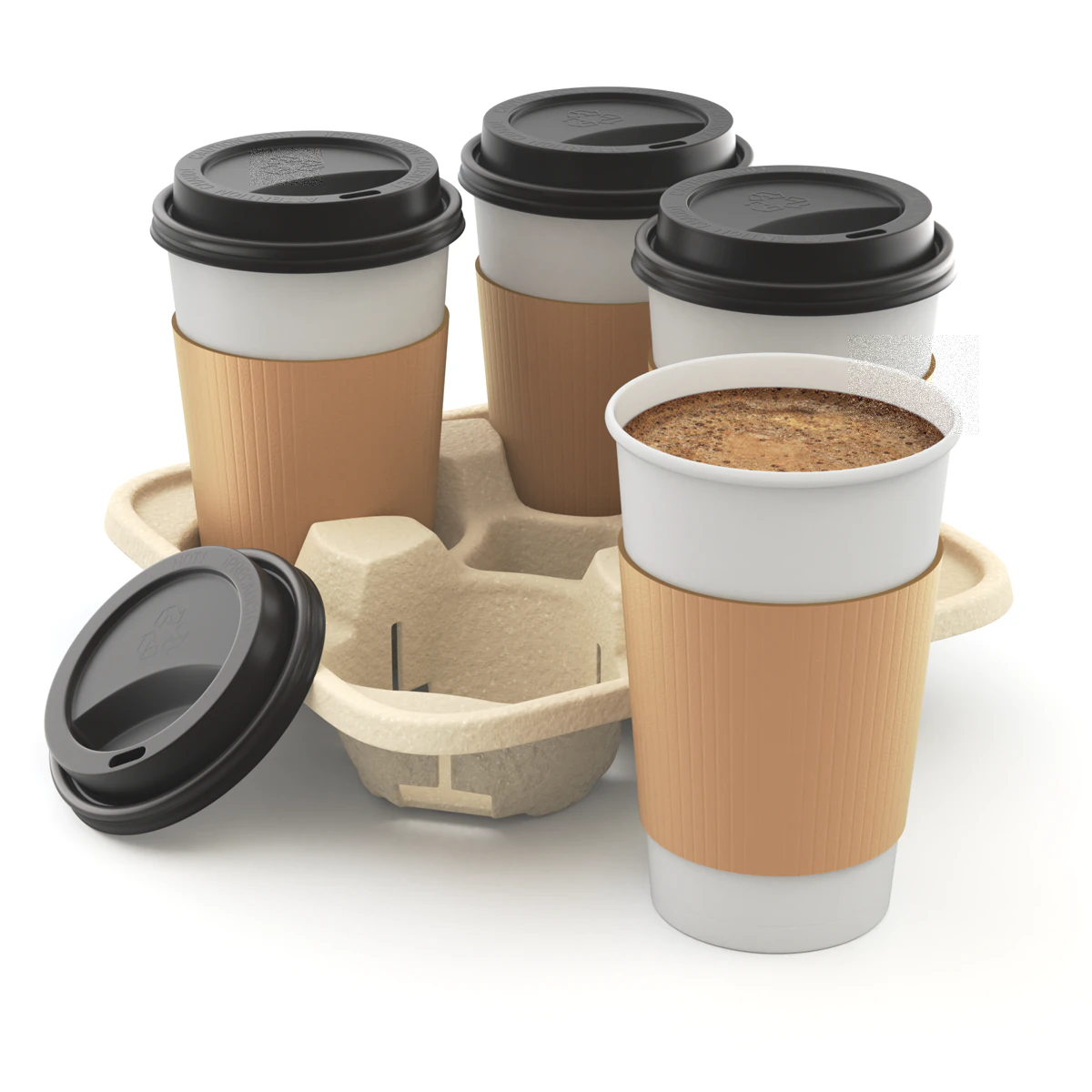 Takeout Coffee Cup with Lid and Holder 3D Model .c4d .max .obj .3ds .fbx .stl .blend 