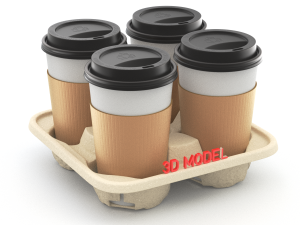 Takeout Coffee Cup with Lid and Holder 3D 모델