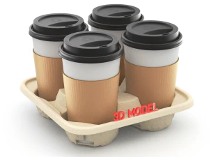 Takeout Coffee Cup with Lid and Holder 3D Model