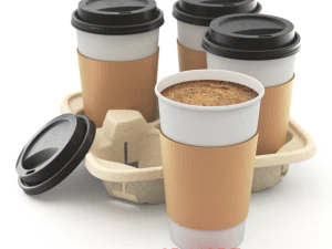 Takeout Coffee Cup with Lid and Holder 3D Model
