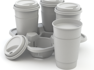 Takeout Coffee Cup with Lid and Holder 3D 모델