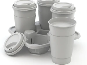 Takeout Coffee Cup with Lid and Holder 3D Model