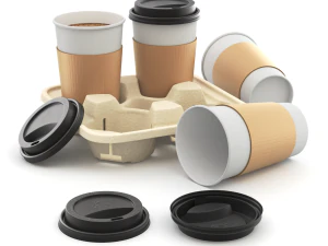 Takeout Coffee Cup with Lid and Holder 3D Model