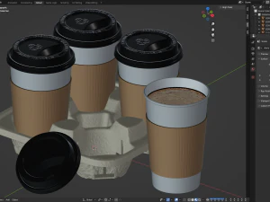 Takeout Coffee Cup with Lid and Holder 3D Model