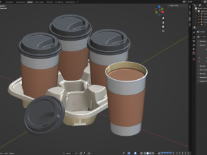 Takeout Coffee Cup with Lid and Holder 3D 모델