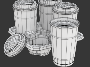 Takeout Coffee Cup with Lid and Holder 3D 모델