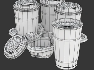 Takeout Coffee Cup with Lid and Holder 3D Model