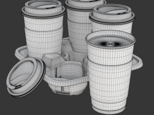 Takeout Coffee Cup with Lid and Holder 3D 모델