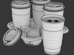 Takeout Coffee Cup with Lid and Holder 3D Model