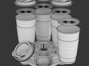 Takeout Coffee Cup with Lid and Holder 3D 모델