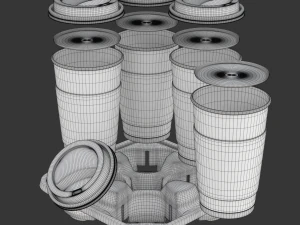 Takeout Coffee Cup with Lid and Holder 3D Model