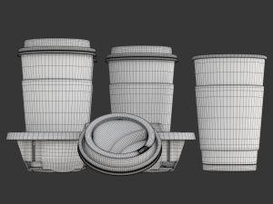 Takeout Coffee Cup with Lid and Holder 3D 모델