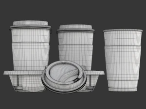 Takeout Coffee Cup with Lid and Holder 3D Model
