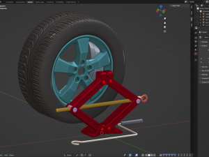 Scissor Jack with Car Wheel Modelo 3D