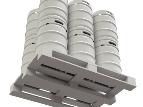 Beer Kegs on the Pallet 3D Model