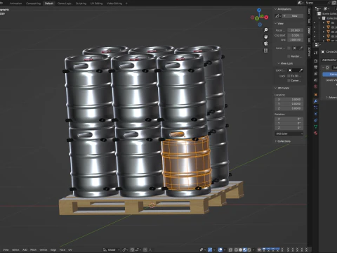 Beer Kegs on the Pallet 3D Model