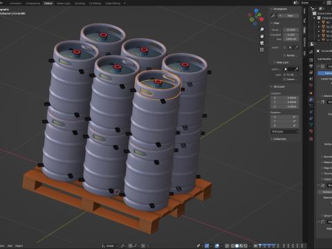 Beer Kegs on the Pallet 3D Model