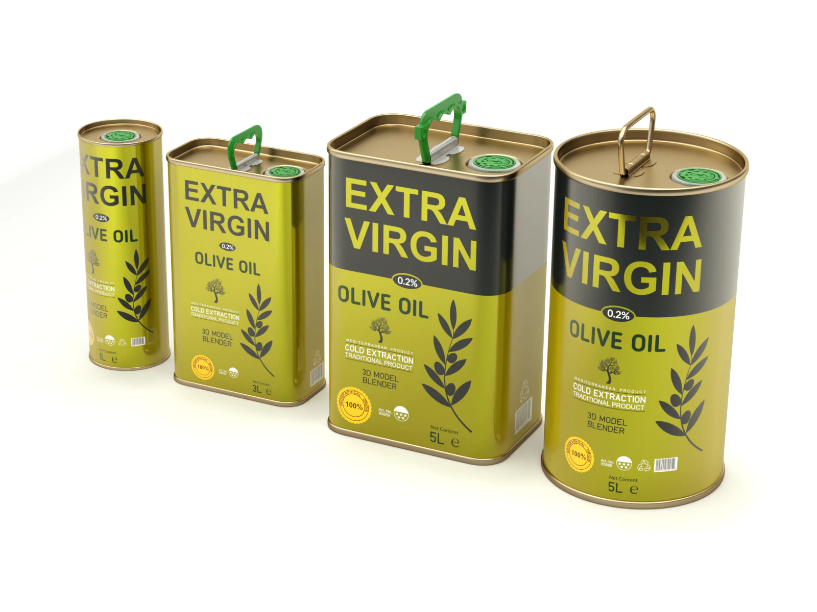 Olive Oil Can Set 3D Model .c4d .max .obj .3ds .fbx .stl .blend 
