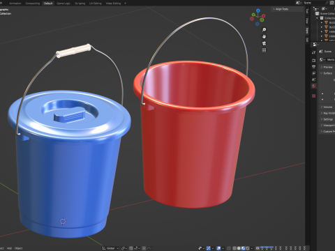 Plastic Bucket with Metal Handle and Lid 3D Model