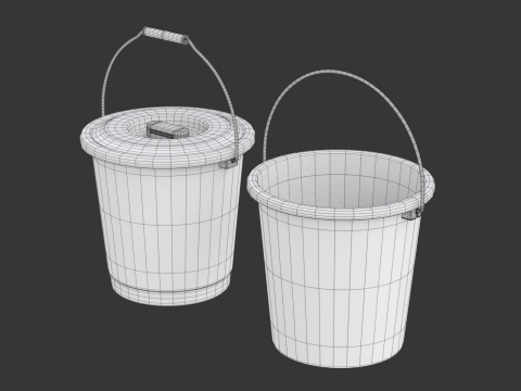 Plastic Bucket with Metal Handle and Lid 3D Model