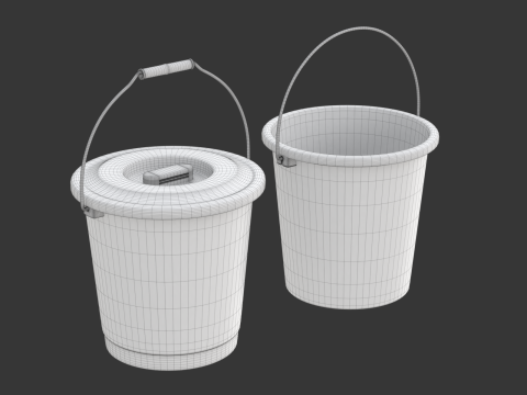 Plastic Bucket with Metal Handle and Lid 3D Model
