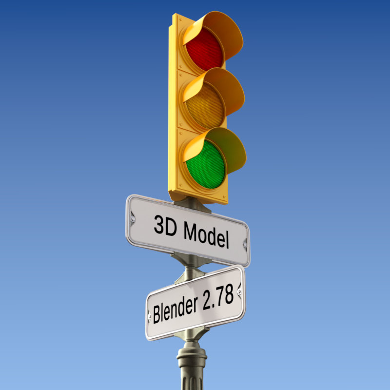 Traffic Light with Retro Street Sign 3D Model .c4d .max .obj .3ds .fbx .stl .blend