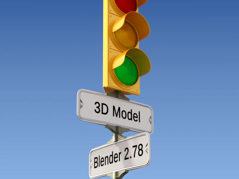 Retro Sokak Tabelası ile Trafik Işığı 3D Model
