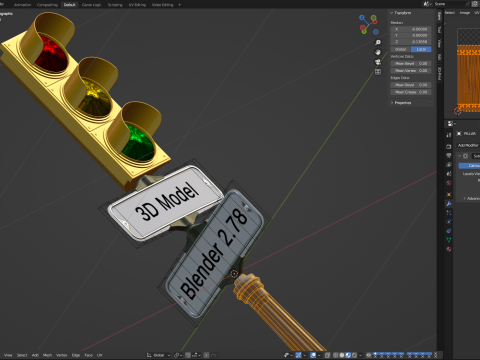 Traffic Light with Retro Street Sign 3D Model